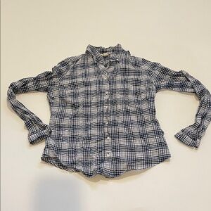 Lands' End Canvas Navy and White Plaid Button-Down Shirt